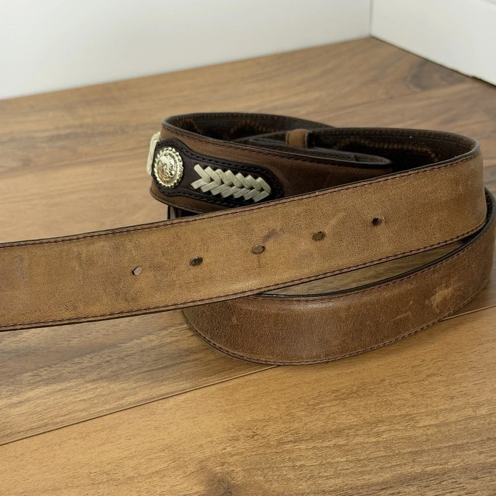 Justin 44 Belt Western Cowboy Concho Rawhide Stitch Two Tone Rodeo *No Buckle*